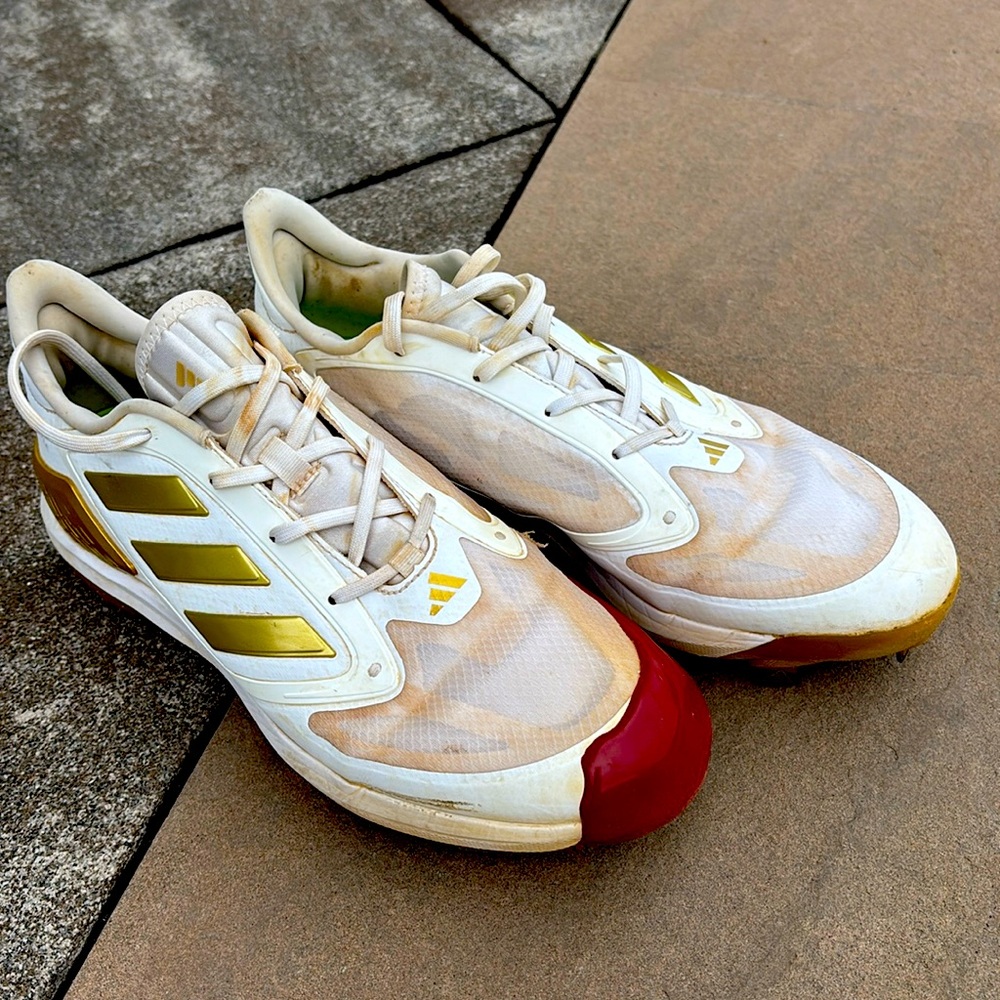 Adidas Adizero PureHustle 3 Elite Softball Spikes  - White and Gold